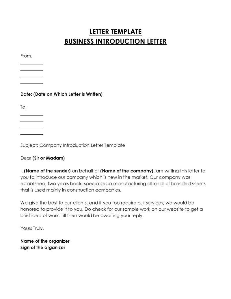 Professional business introduction letter example
