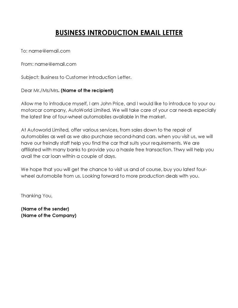 Free business introduction letter sample
