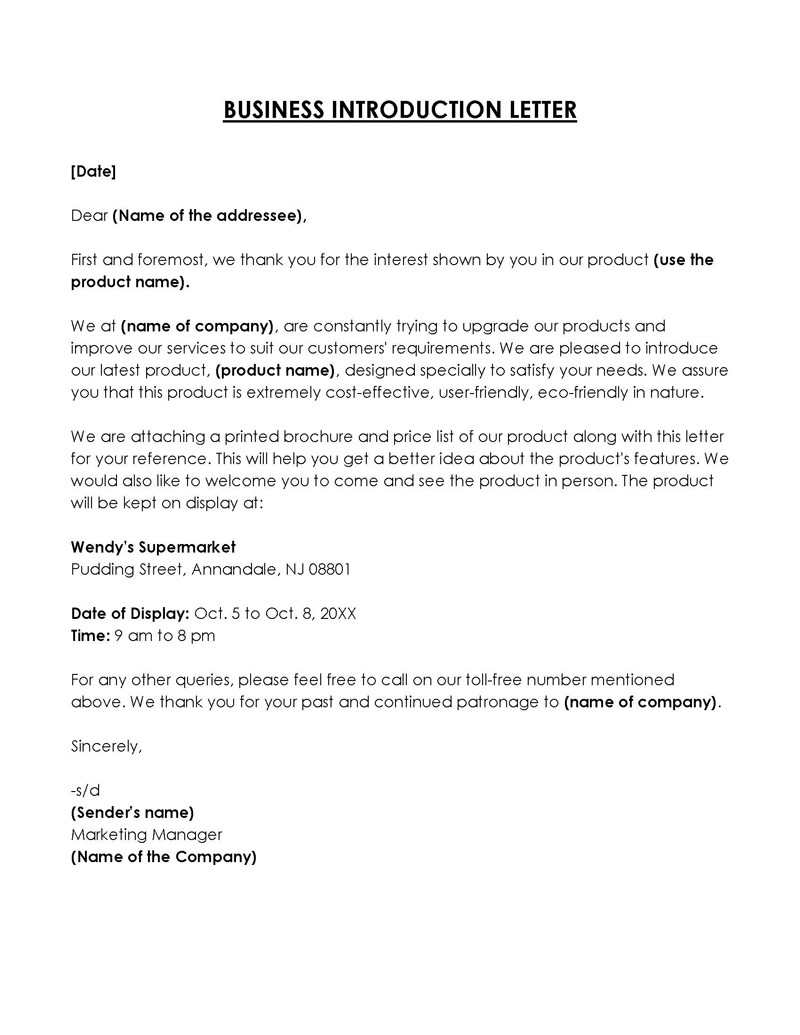 Downloadable business introduction letter sample