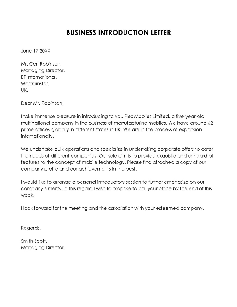 Example of a business introduction letter