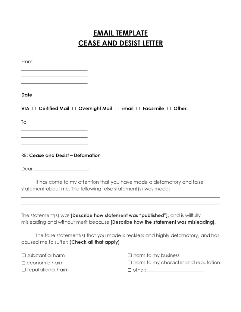 Free editable cease and desist letter template