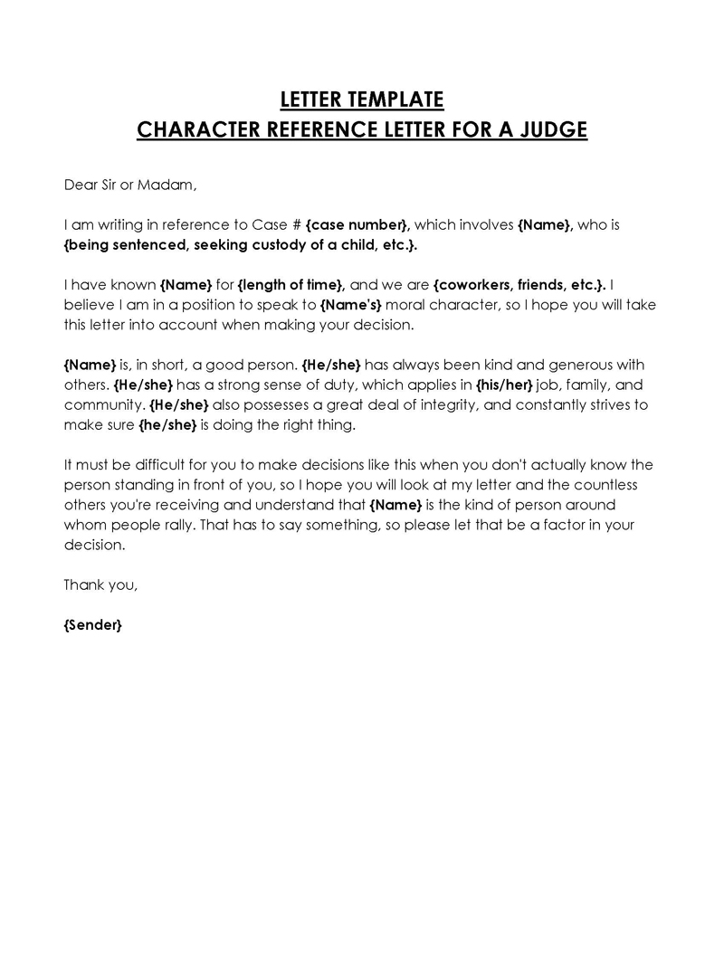 Free Professional General Court Character Letter Template 01 for Word Document