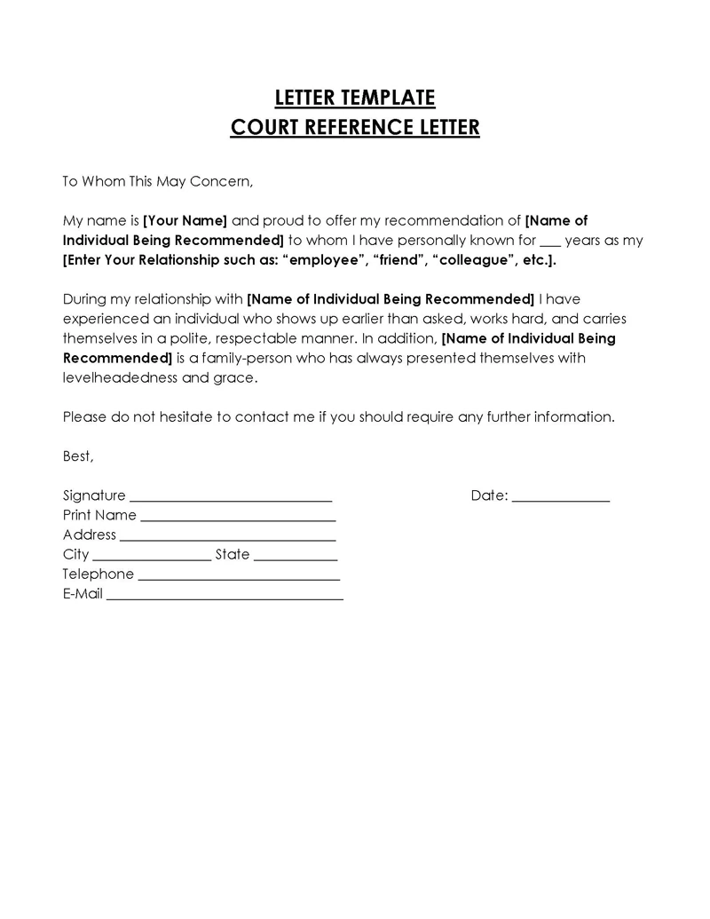 Character Reference Letter For Court 14 Effective Samples