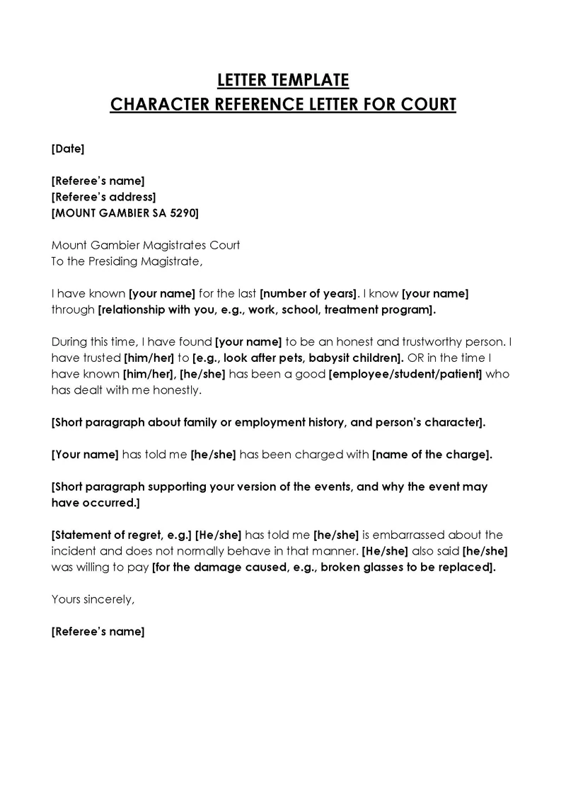 Character Reference Letter For Court 14 Effective Samples