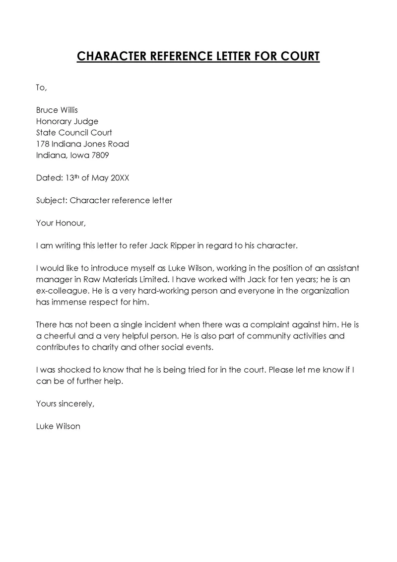 Character Reference Letter For Court 14 Effective Samples