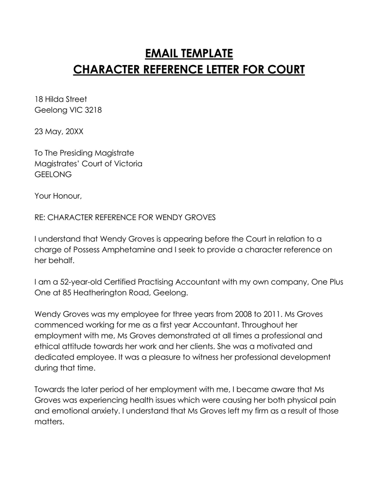 Free Downloadable Drunken Driving Court Character Letter Sample for Word File