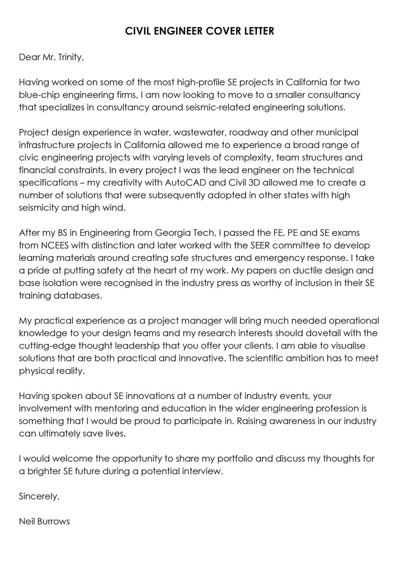 civil engineer cover letter free word doc