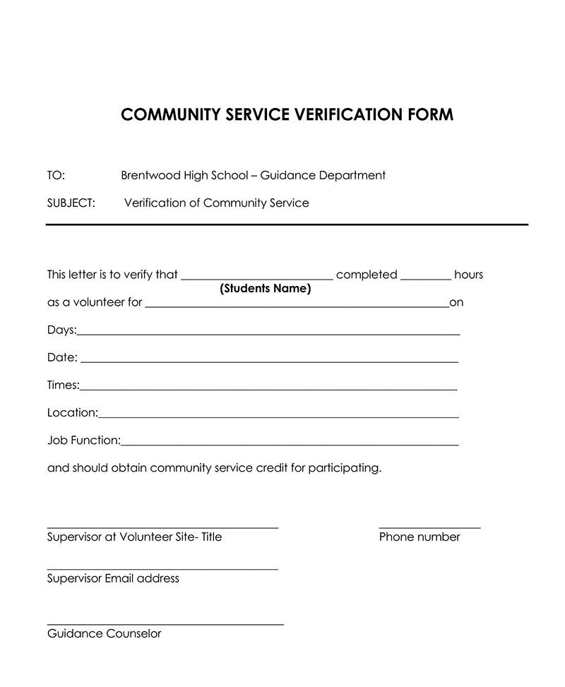 "Editable Community Service Letter Example"