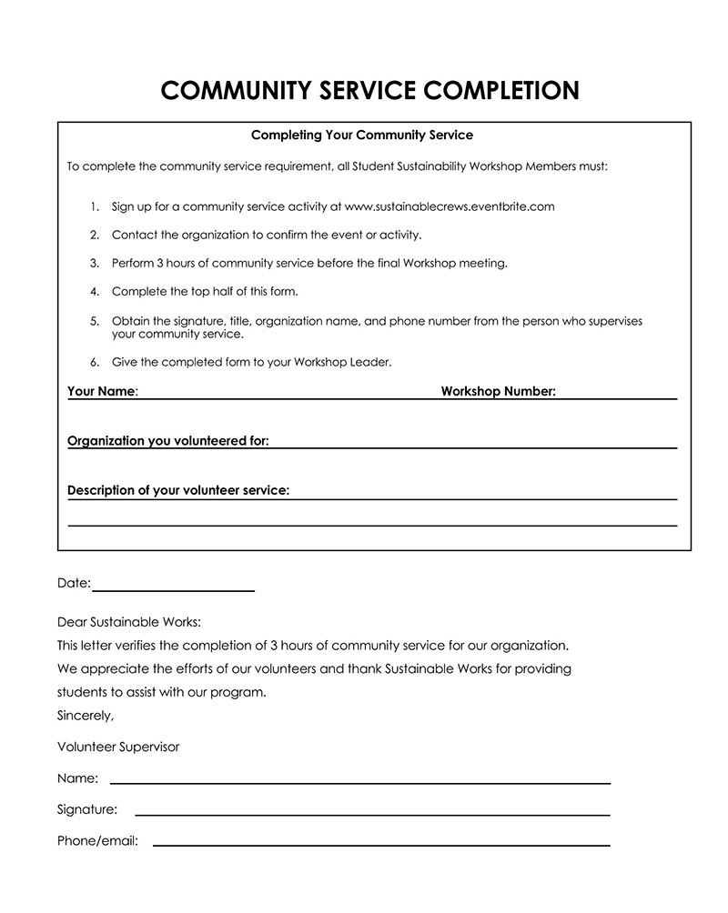 "Word Format Community Service Letter Template"