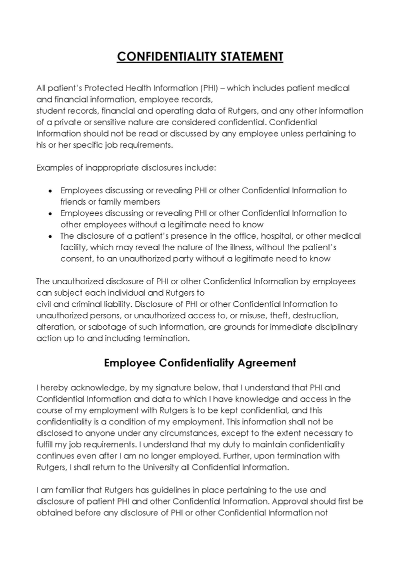 Free Confidentiality Statement Word Template