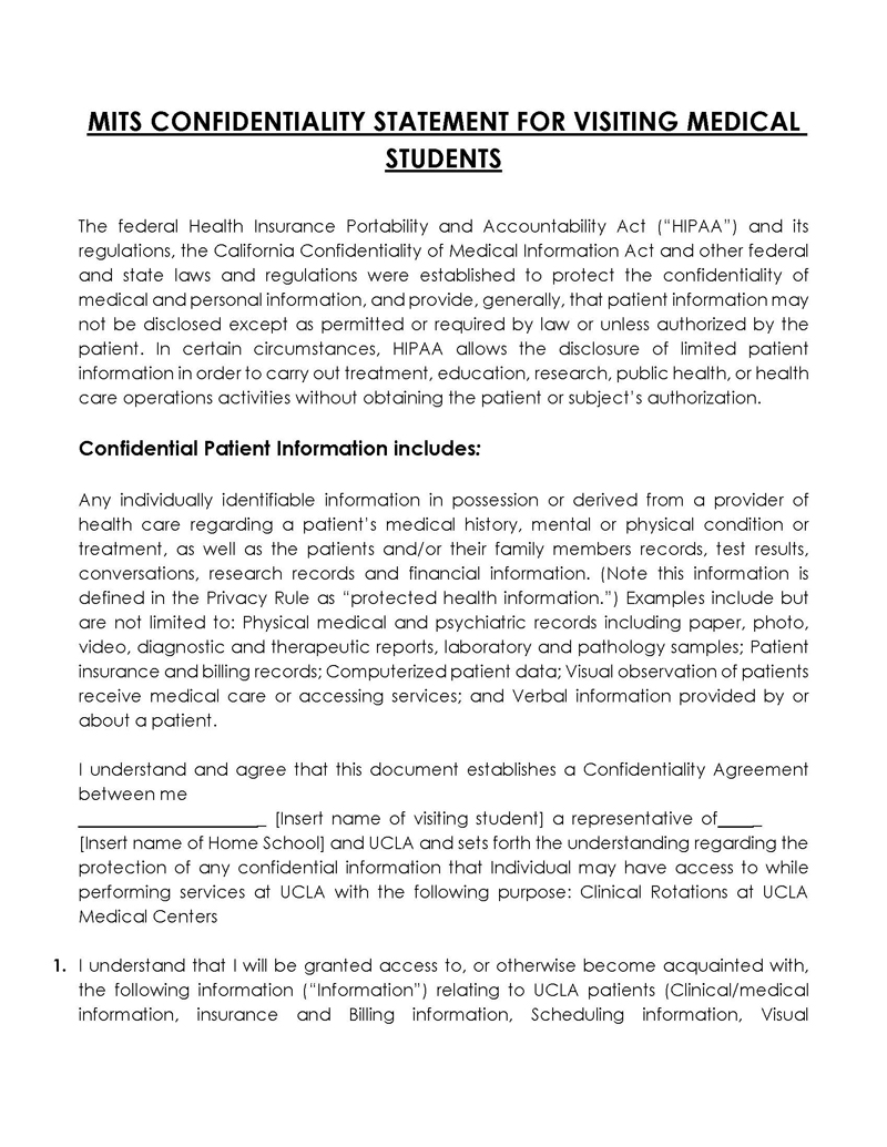 Printable Confidentiality Statement Sample