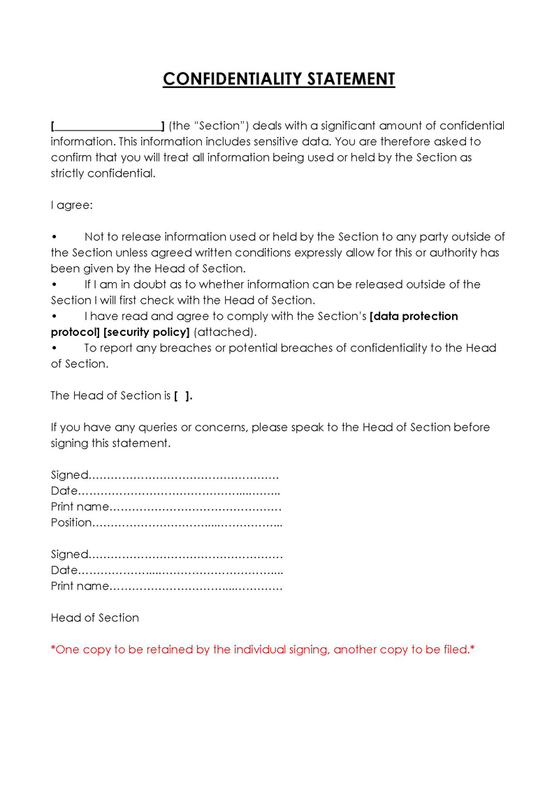 Confidentiality Statement Template in Word Format