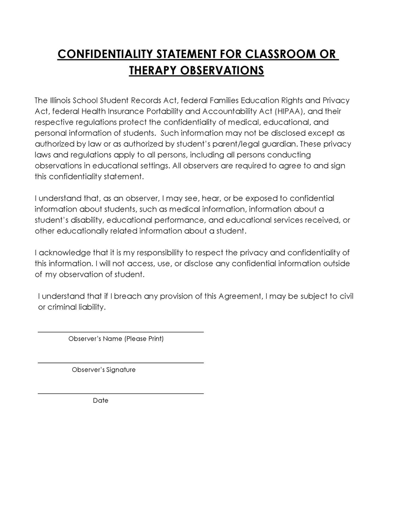Editable Confidentiality Statement Form