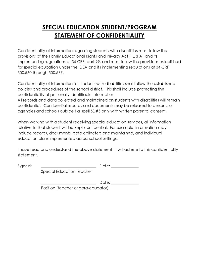 Printable Confidentiality Statement Example