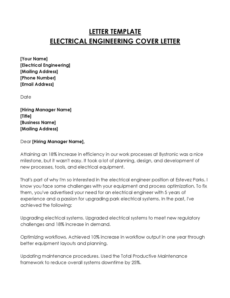 electronics engineer cover letter