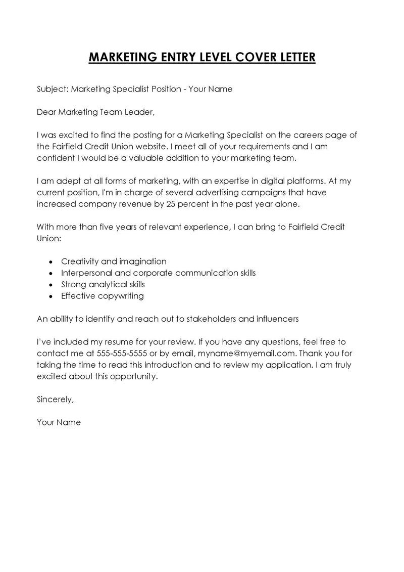Entry Level Cover Letter Template - Word Format - Download