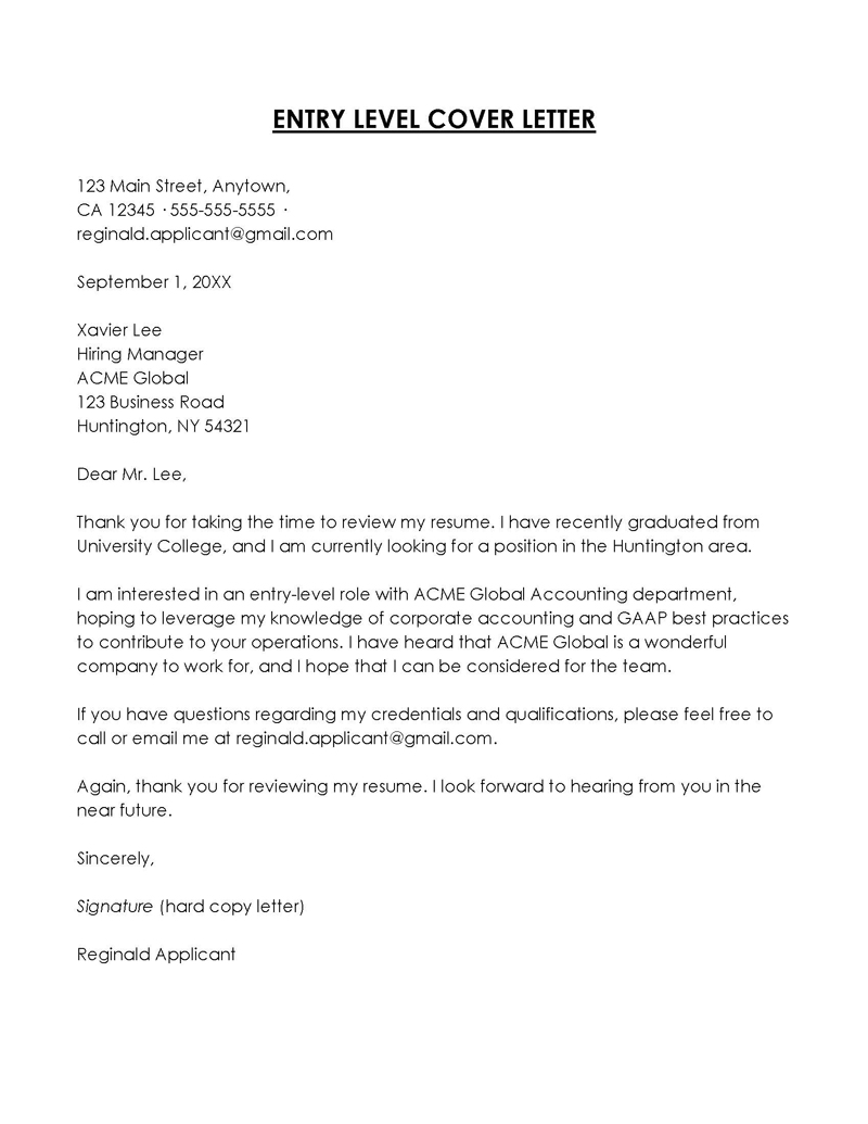 entry-level cover letter for high school students
