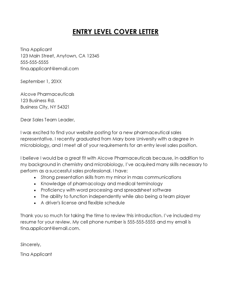 Professional Entry Level Cover Letter - Free Downloadable Example