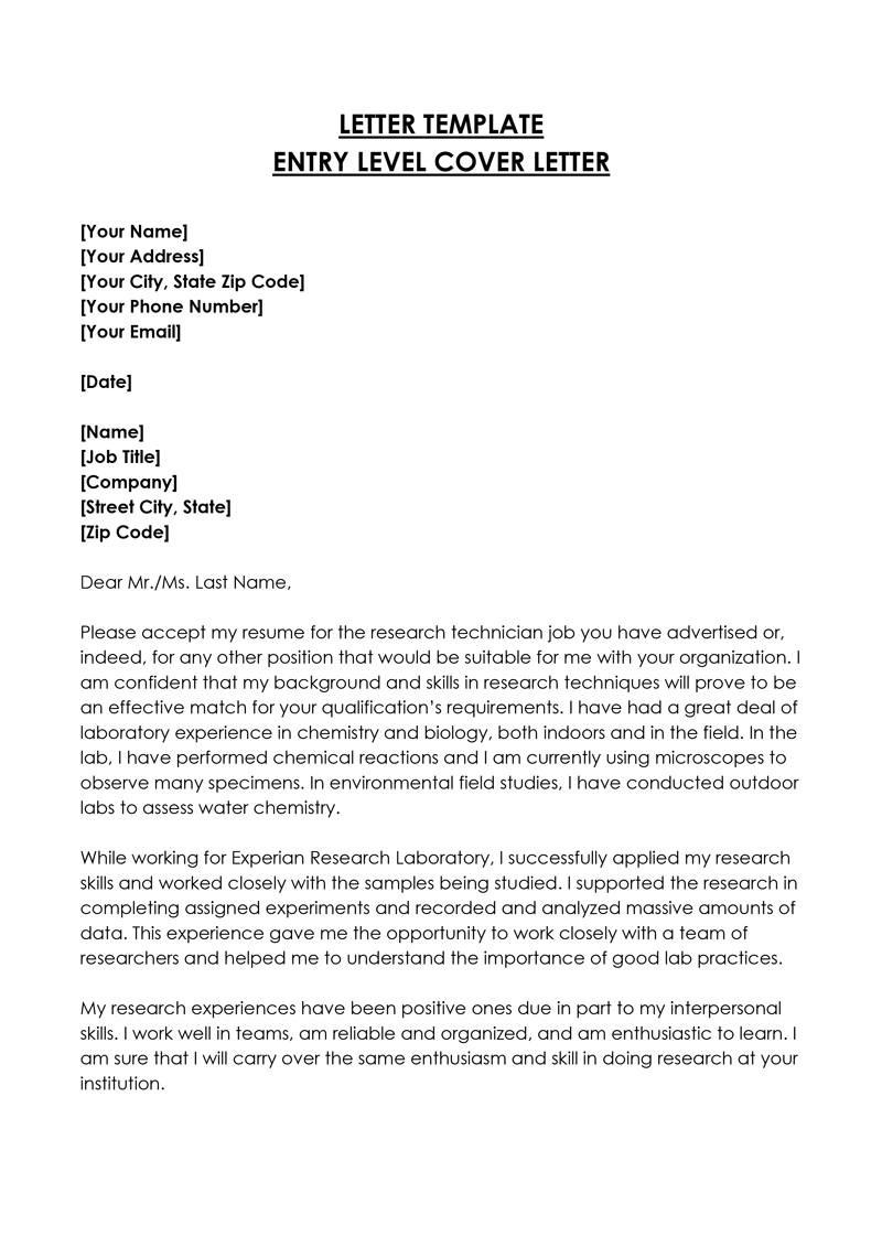 Editable Entry-Level Cover Letter Template
