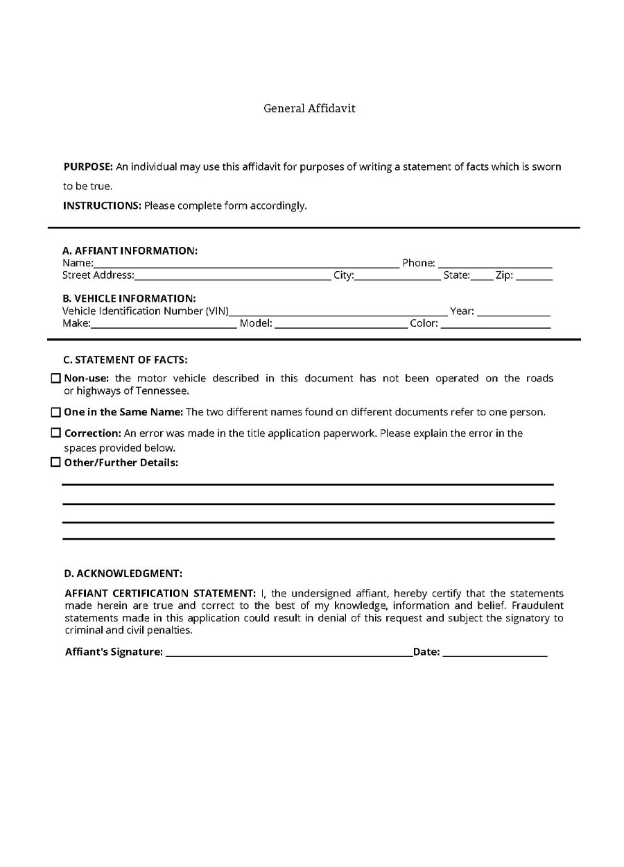 Great Customizable General Affidavit Form as Pdf File