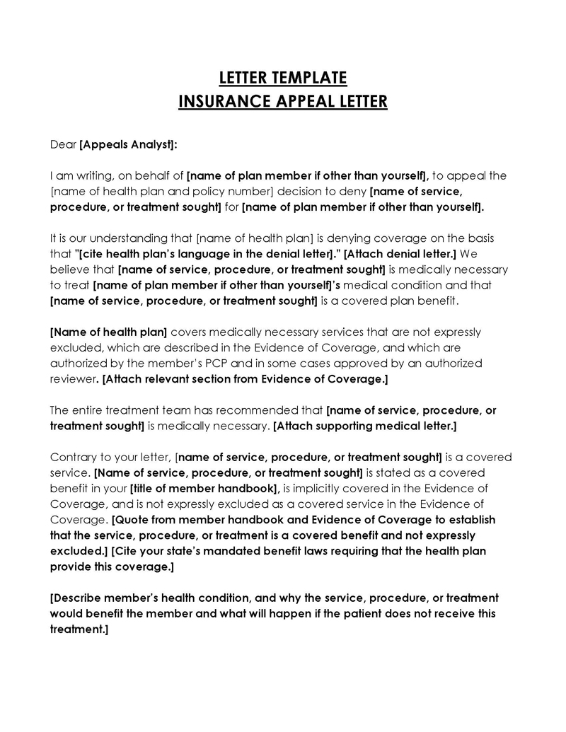 Free Editable Appeal Letter for Denial of an Insurance Claim Sample - Download