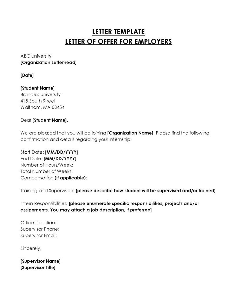 Printable Internship Offer Letter Form