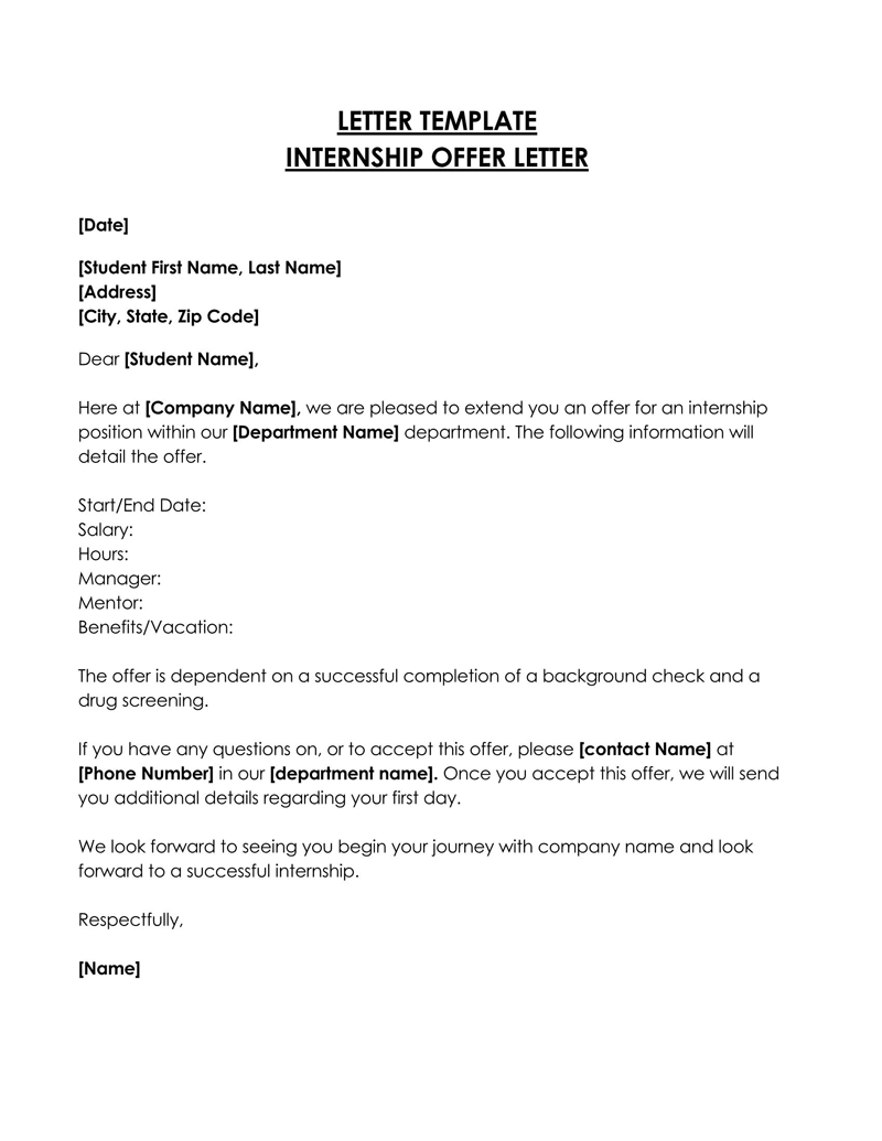 internship offer letter sample doc