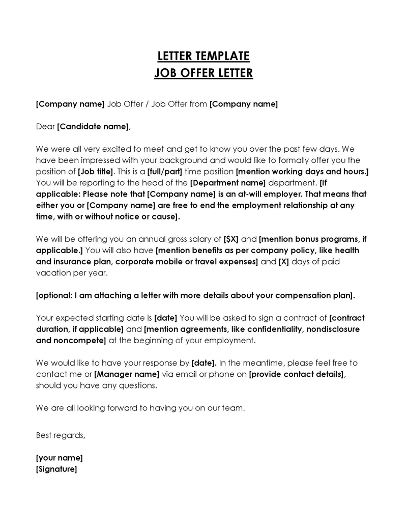 Editable Job Offer Letter Template