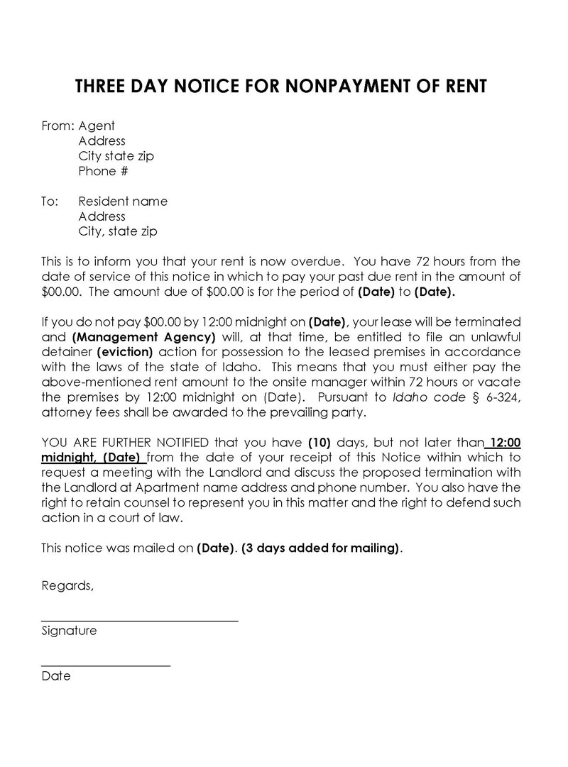Great Editable 3 Days Late Rent Notice Template 01 for Word Document