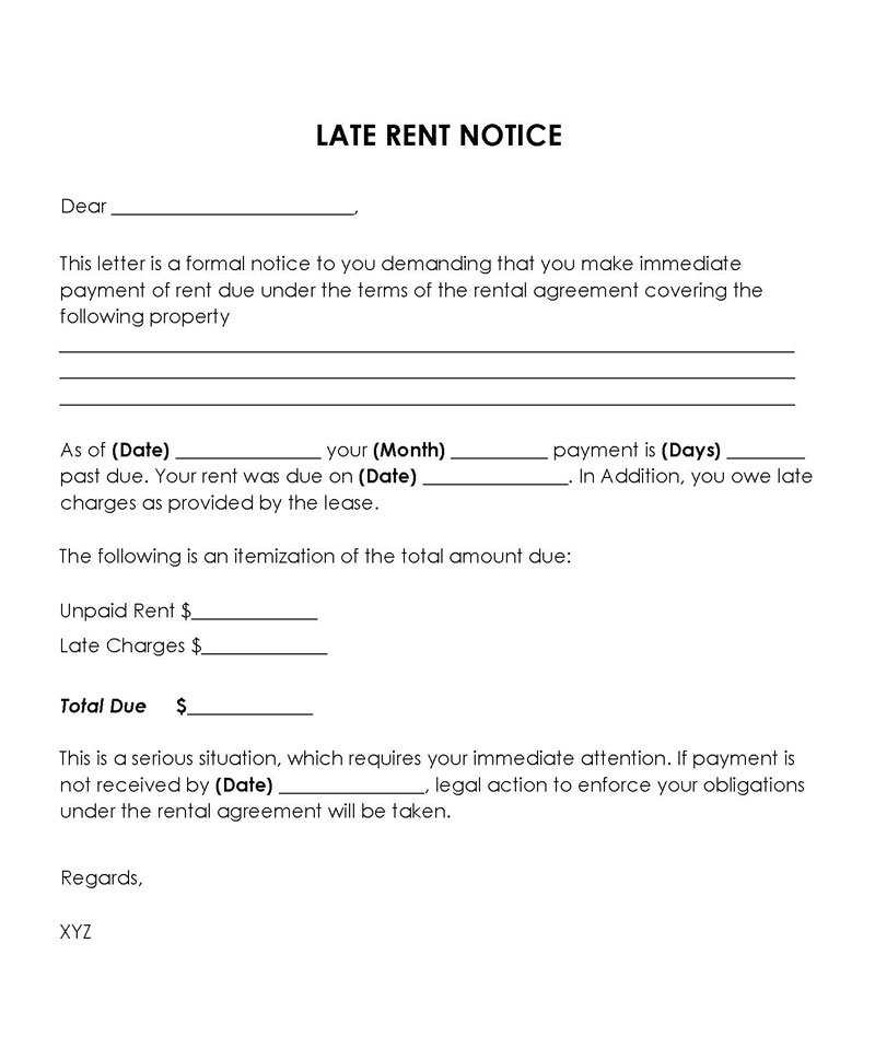 Free Downloadable General Late Rent Notice Template 03 for Word File