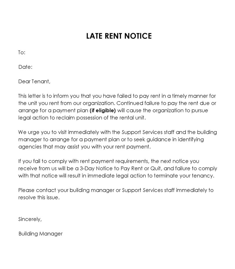 Great Editable 3 Days Late Rent Notice Template 02 for Word Document