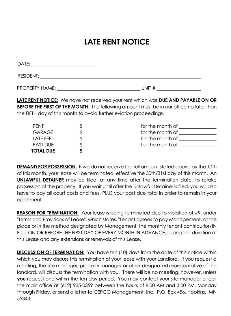 Great Professional 10 Days Late Rent Notice Template 01 as Word File