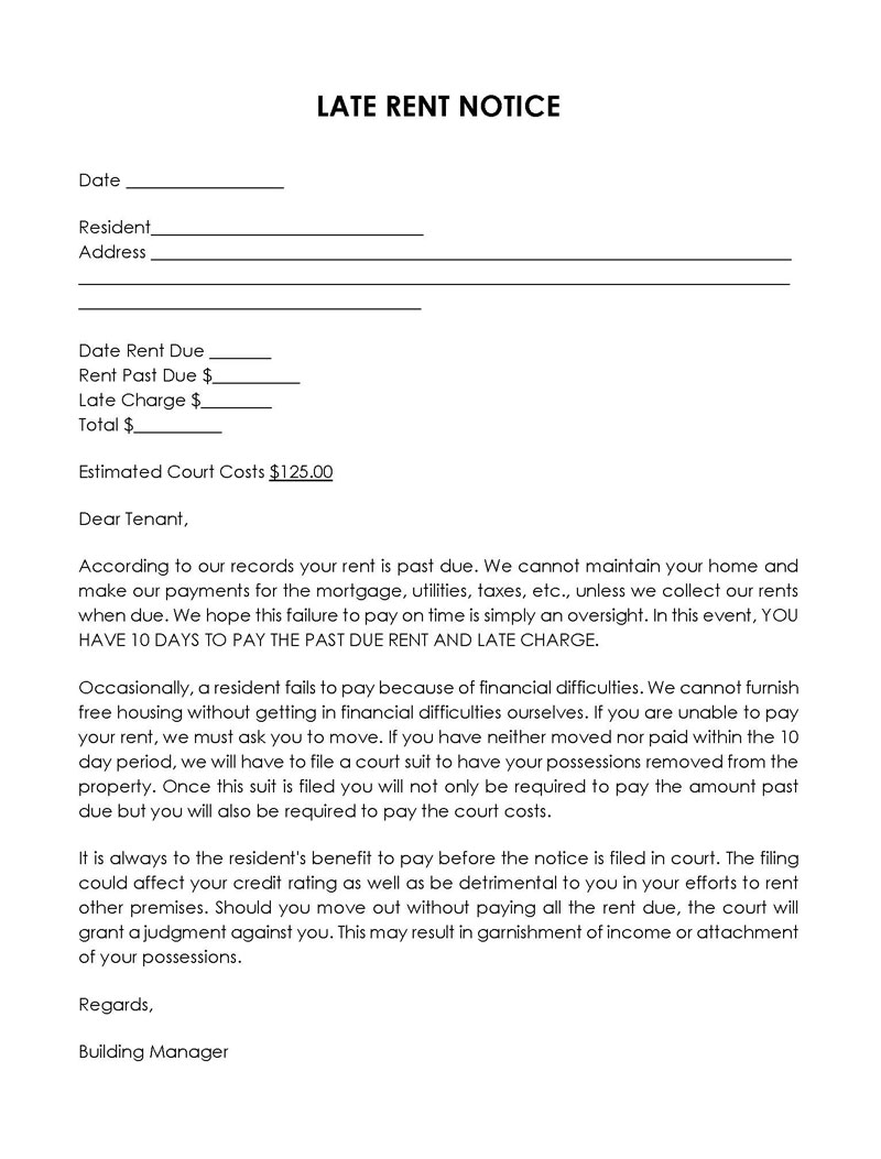 Great Professional 10 Days Late Rent Notice Template 02 as Word File