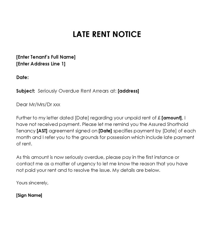Free Downloadable General Late Rent Notice Template 05 for Word File