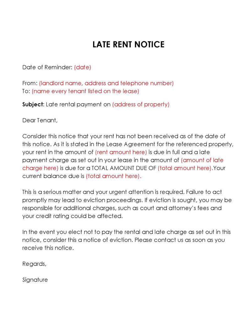 Free Downloadable General Late Rent Notice Template 06 for Word File