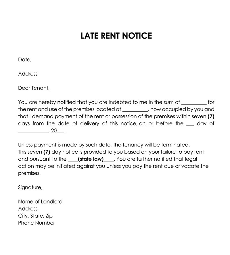 Free Editable 7 Days Late Rent Notice Template 02 for Word Document