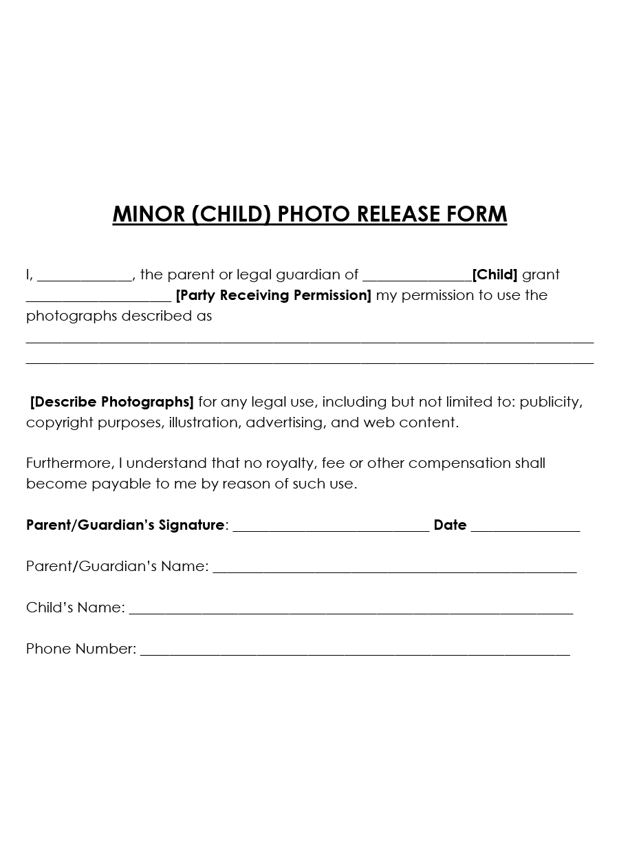 Editable photo release form for minors Word
