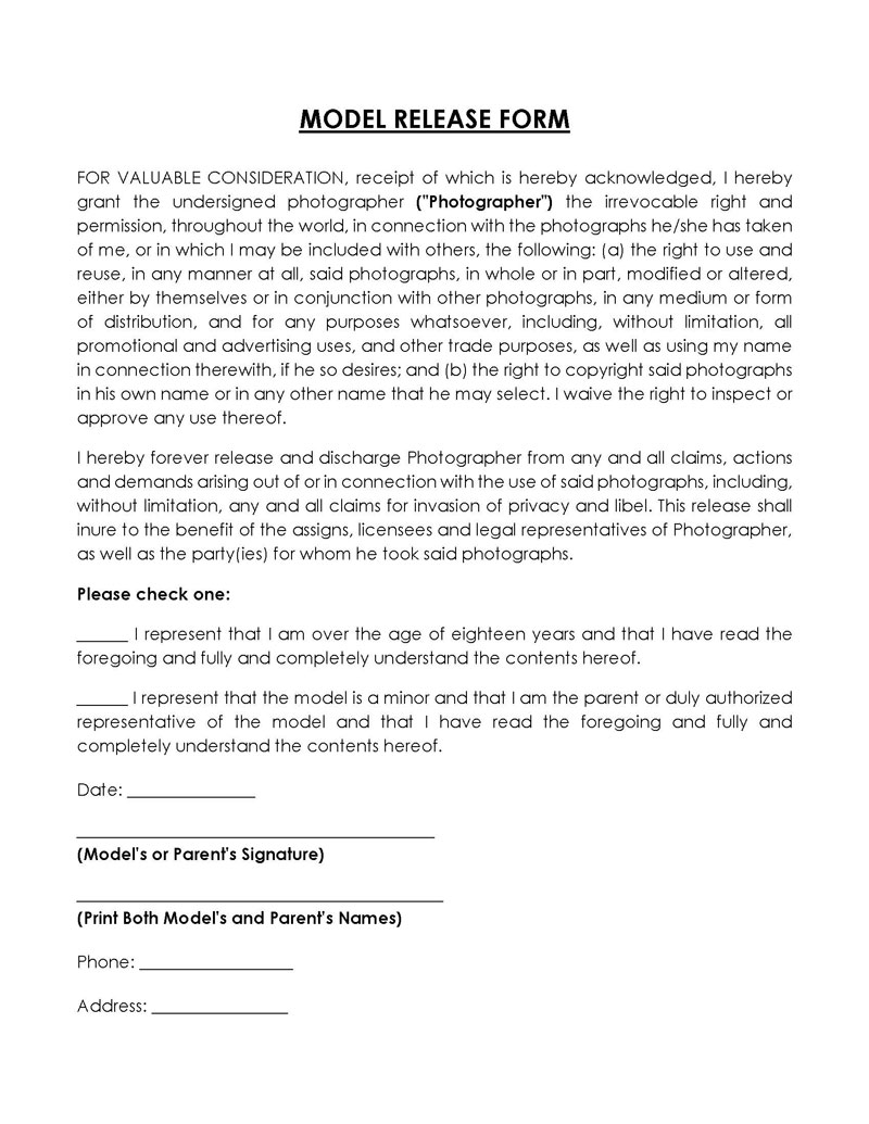 model release form for photography
