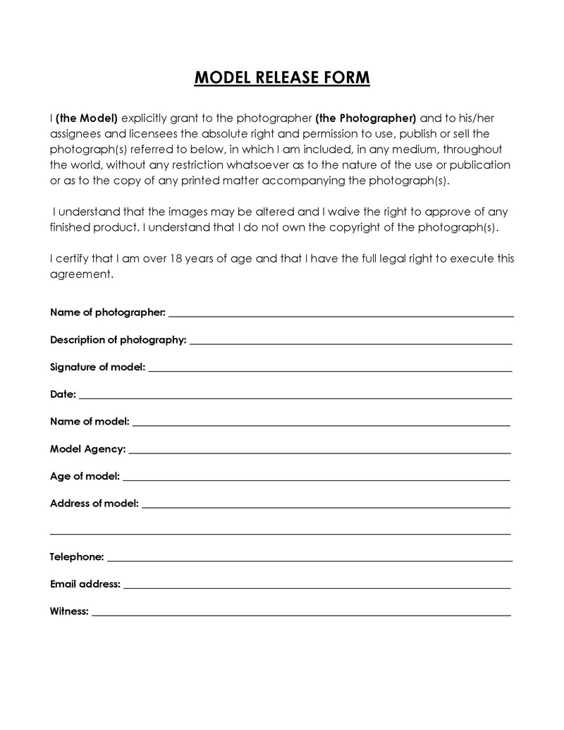 photography model release form template