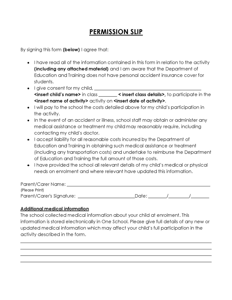 Permission slip template for free download