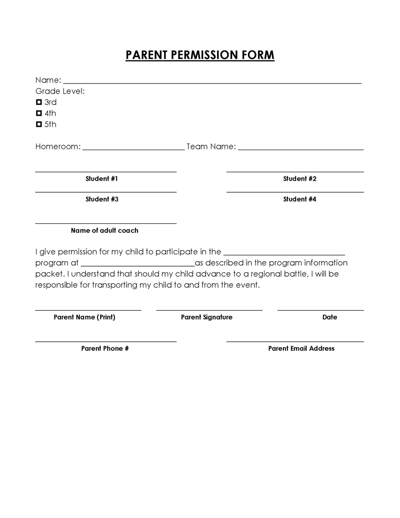 permission slip template for school activity