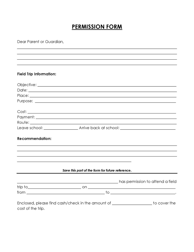 Blank permission slip template for printing