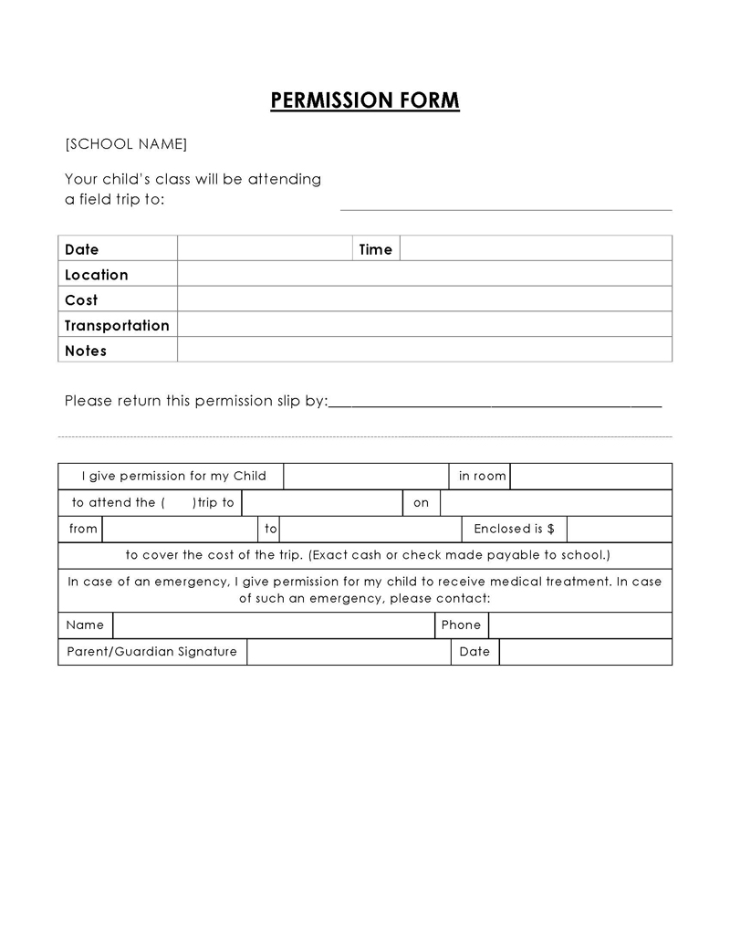 Permission slip template for school activities