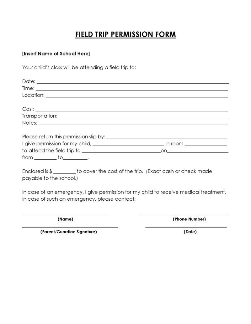 Permission slip template for field trips