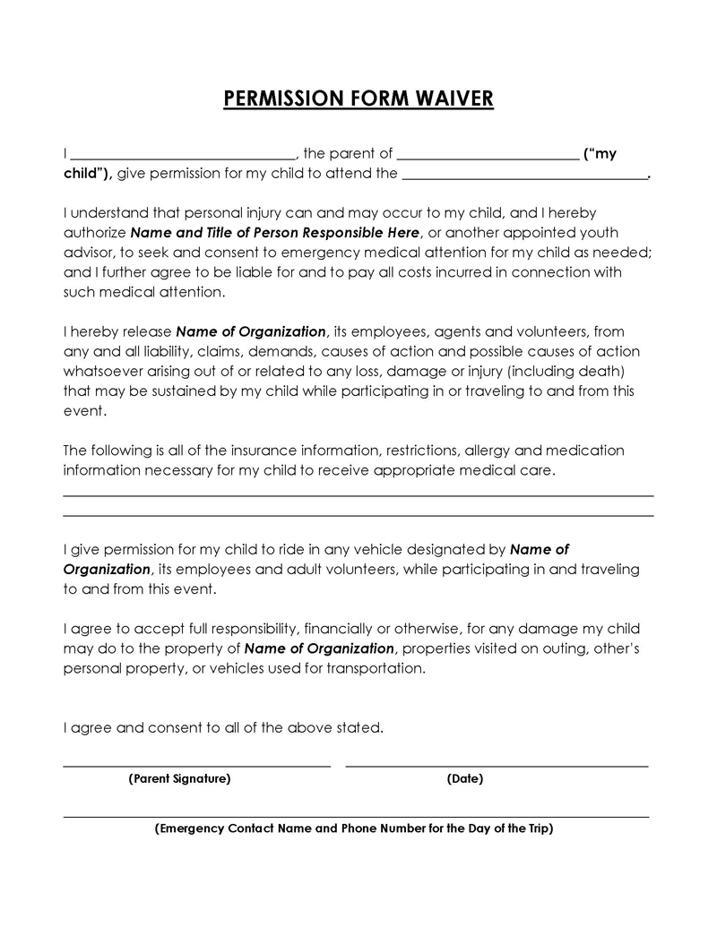 Permission slip template for free download