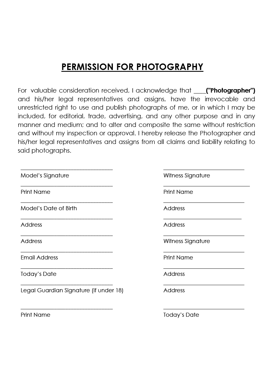 Free photo and video release form template