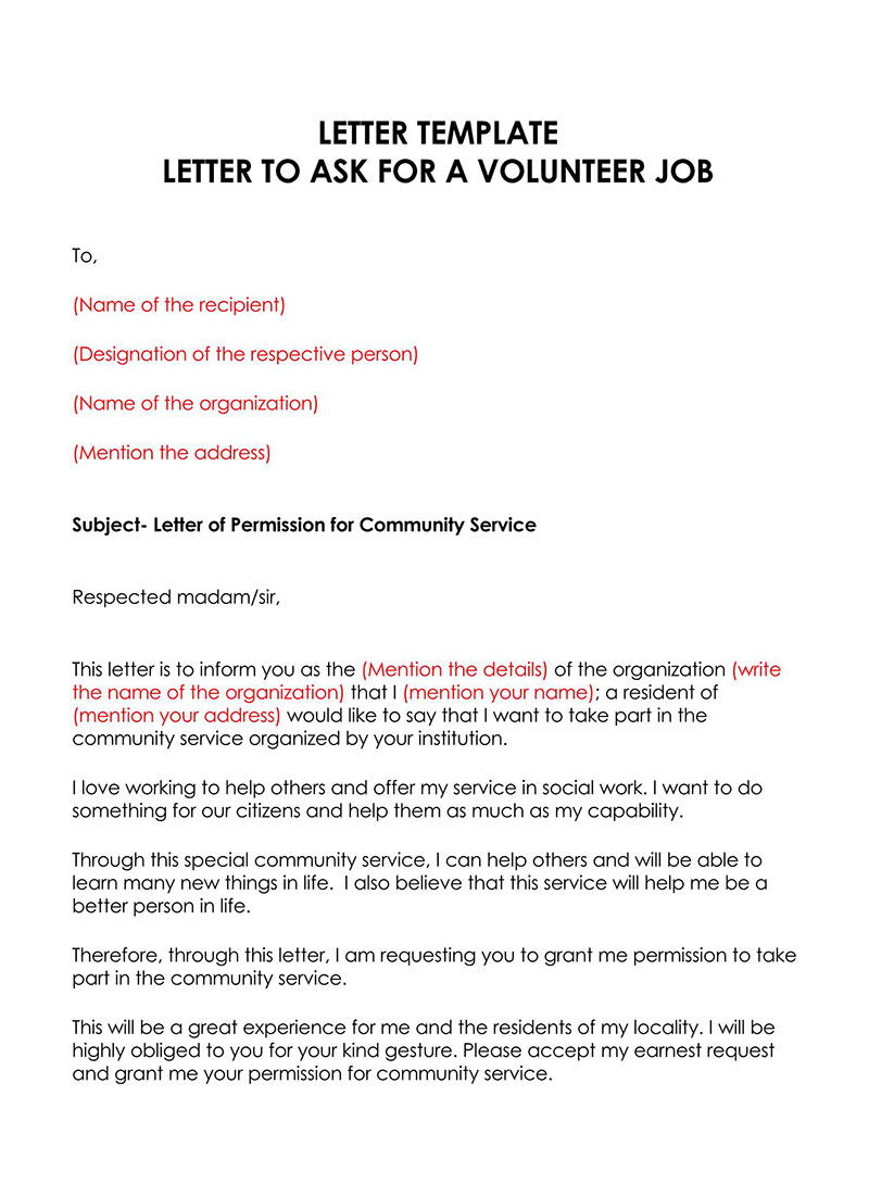 "Editable Community Service Letter Sample"