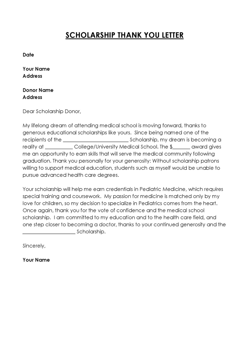 scholarship thank you letter template word