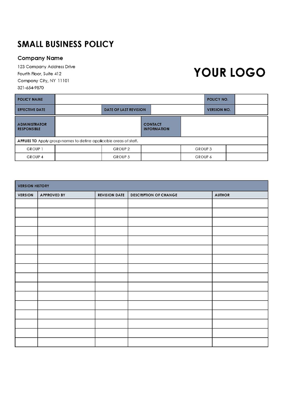 Comprehensive Editable Small Business Policy and Procedure Template for Word Format