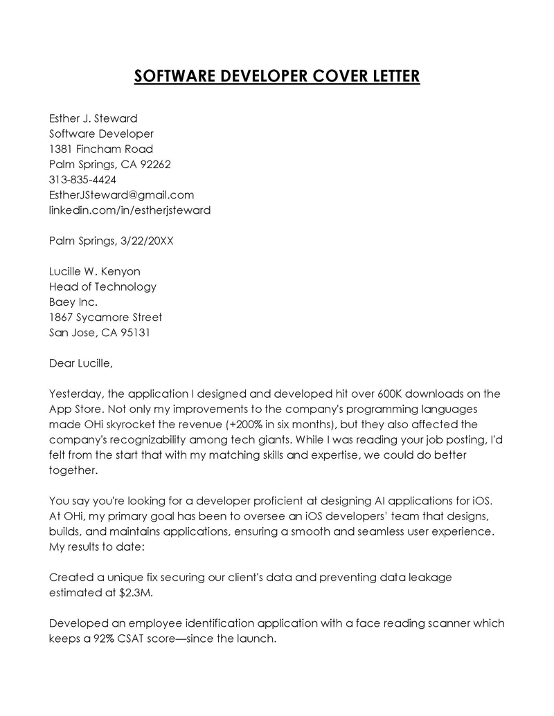 software developer cover letter no experience